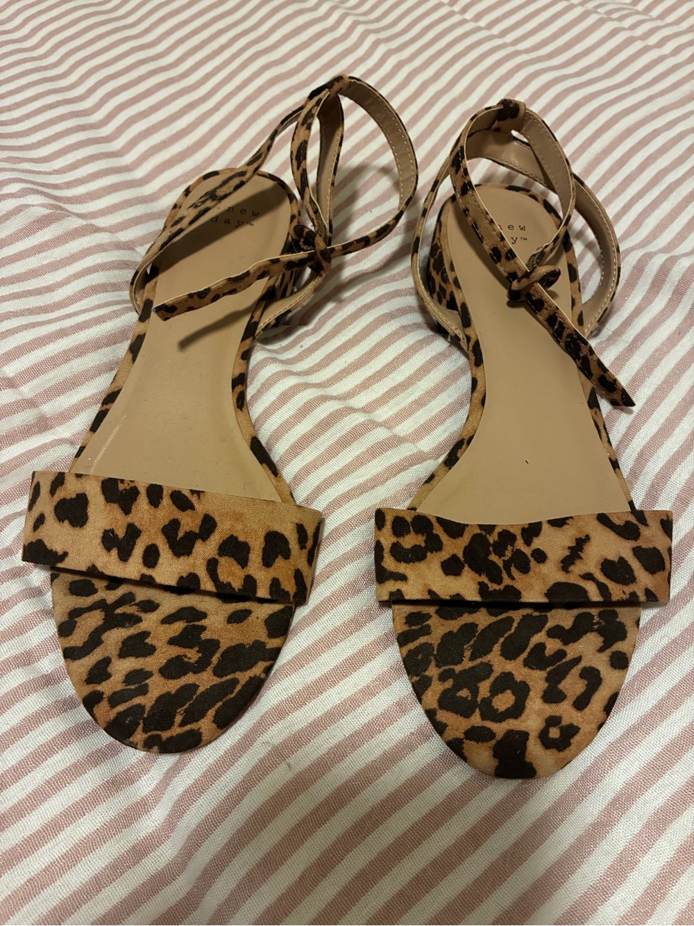 a new day Leopard Print Ankle-Tie Sandals in Brown and Black